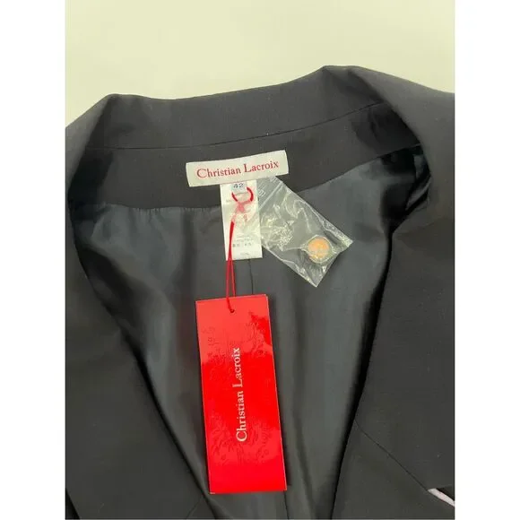 Christian Lacroix 6 Patterned Black Tailored Silk Blazer Size 42 NWT